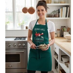 Dormy Grill Clambake Green Adult Apron Lobster Corn Seafood Graphic